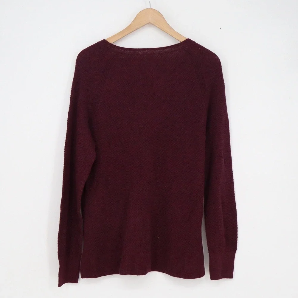 GAP Mens Waffle Knit Raglan Sweater Burgundy Red Crew Neck Size M